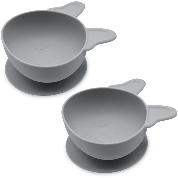 MELII 2 PCS SILICONE BOWLS WITH SUCTION, BULLDOG MODEL