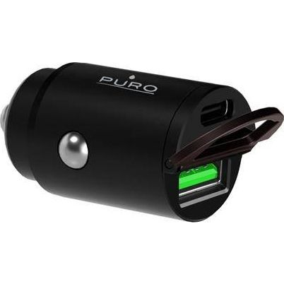 Puro Mini Autós Töltő 1xUSB-A és 1xUSB-C Csatlakozással 30W PD - Fekete (PUR403BLK)