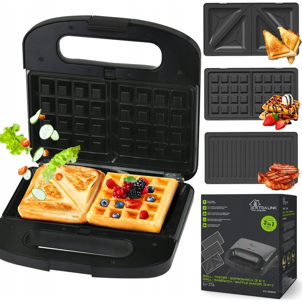 ExtraLink Smart Life Szendvicssütő gofrisütő és grill 1000W - Fekete