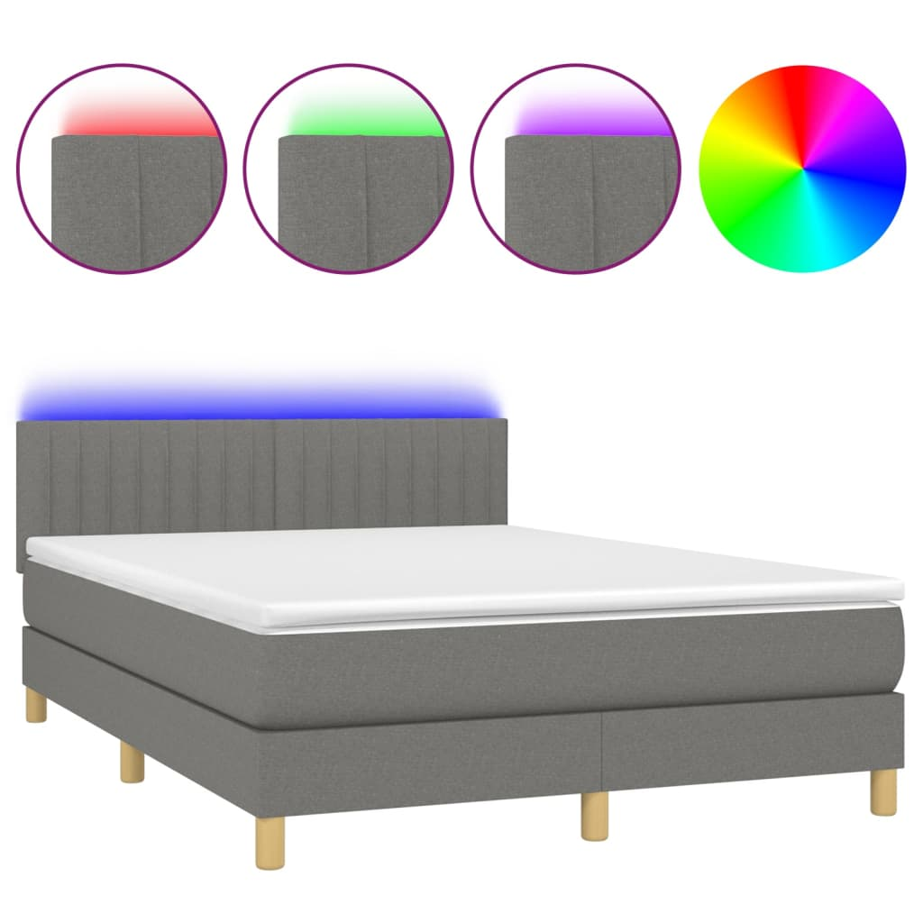 sötétszürke szövet rugós és LED-es ágy matraccal 140x200 cm (3133878)