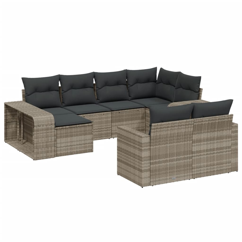 10 részes világosszürke polyrattan kerti ülőgarnitúra párnákkal (3228902)