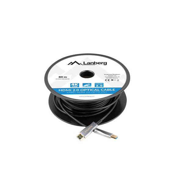 Кабел, Lanberg, HDMI към HDMI, 80 м, черен/сребрист