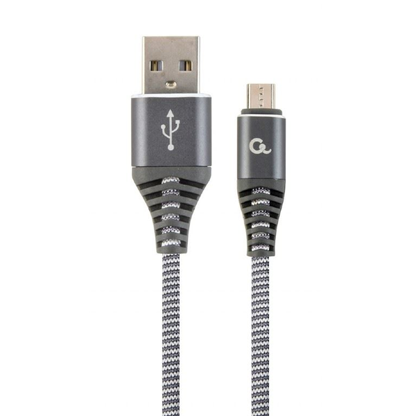 Кабел за захранване и данни на Gembird, USB 2.0 (T) към Micro-USB 2.0 (T), 1 м, сив / бял, CC-USB2B-AMmBM-1M-WB2