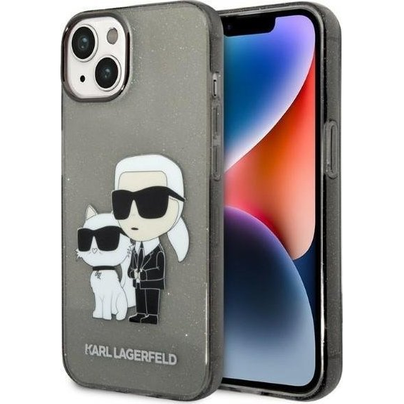 Karl Lagerfeld Liquid Glitter Karl and Choupette NFT hátlap tok Apple iPhone 14 Plus, fekete (KLD1235)