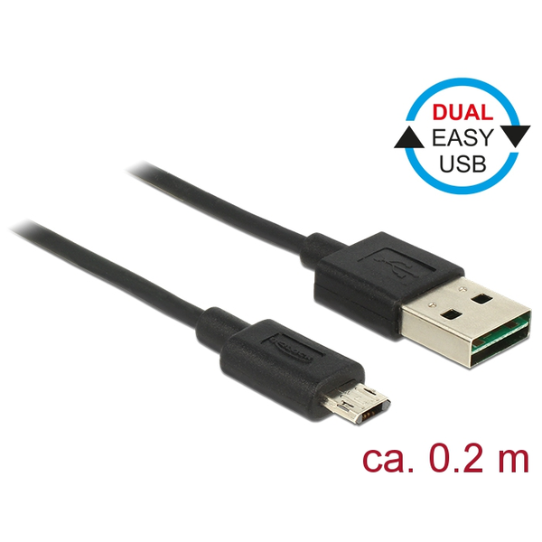 Delock Kábel, EASY-USB 2.0-s A-típusú csatlakozódugó > EASY-USB 2.0-s Micro-B típusú csatlakozódugó,