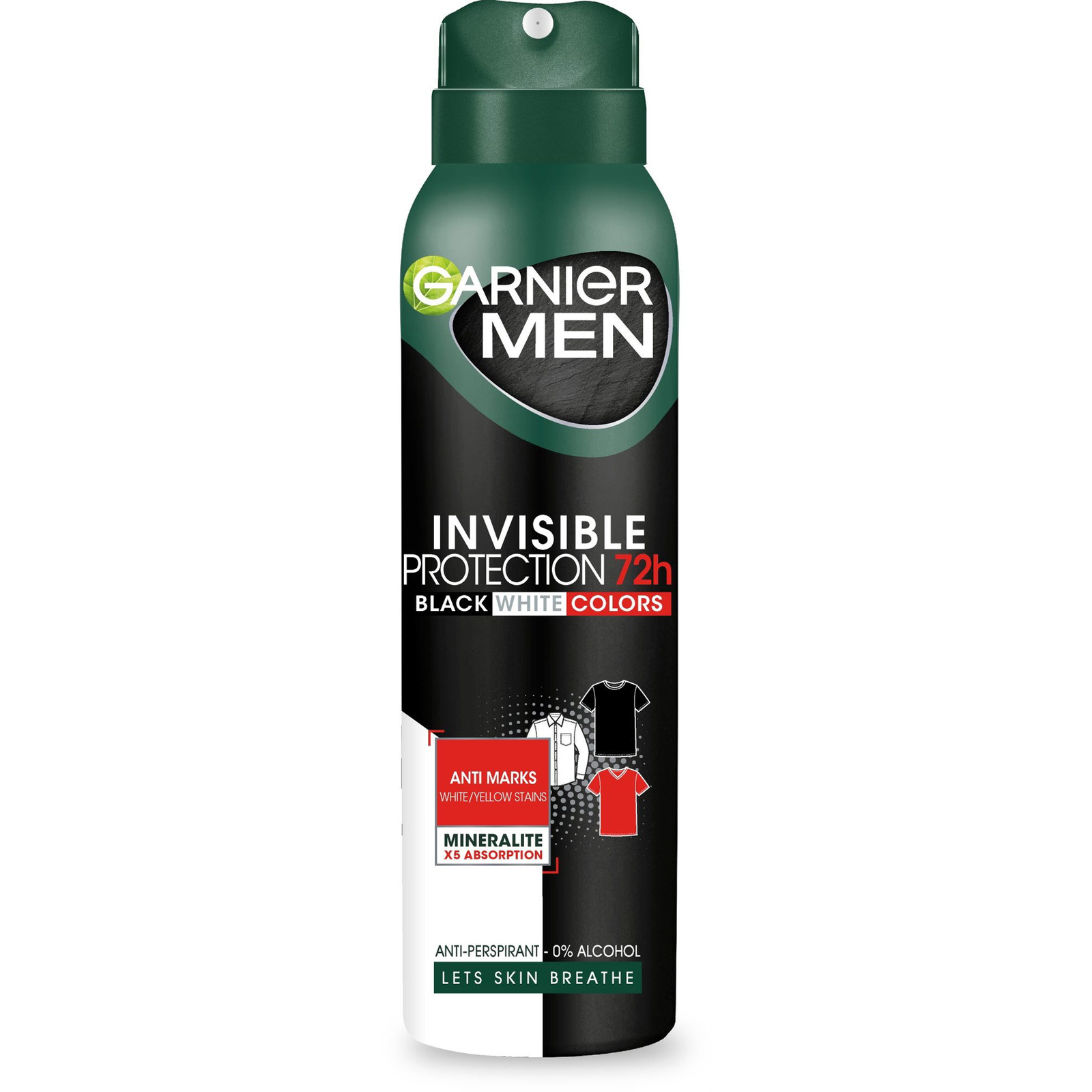 GARNIER Men Mineral Invisible Black and White Colors Spray Antiperspirant 150 ml (3600541151543)