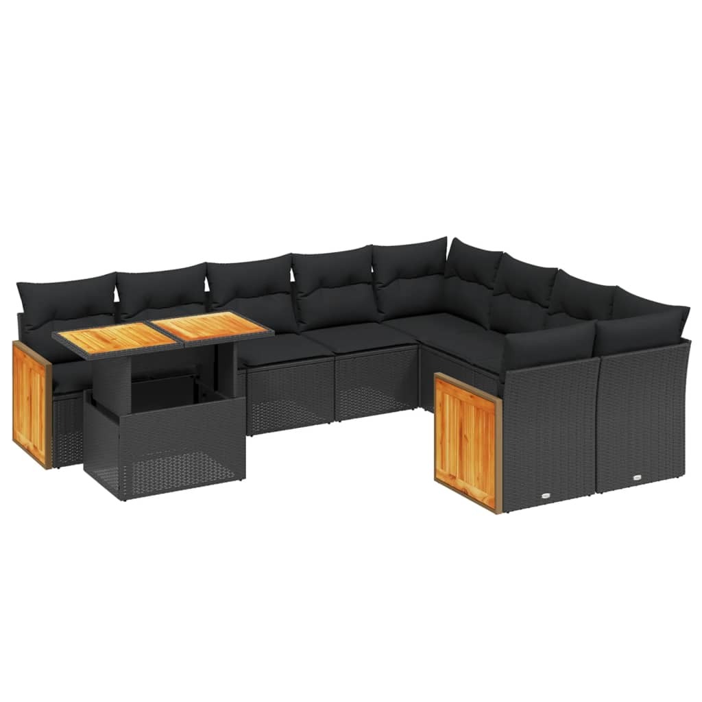 10 részes fekete polyrattan kerti ülőgarnitúra párnákkal (3274121)