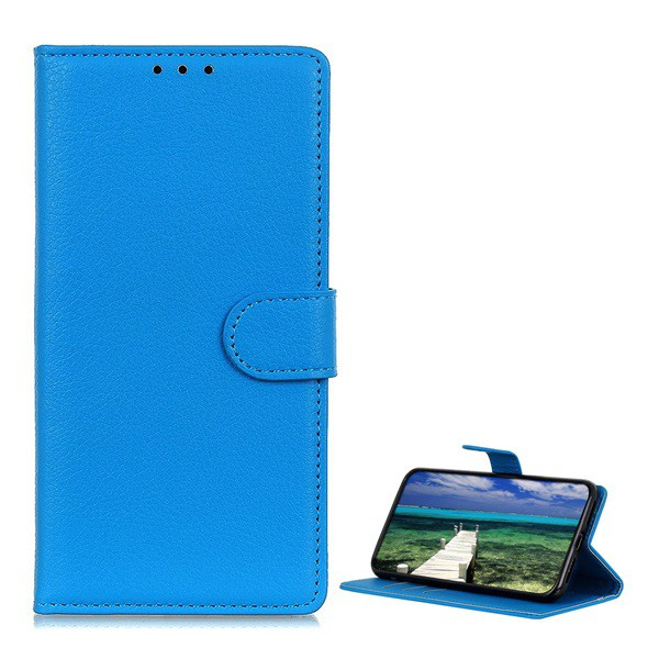 Tok álló, bőr hatású (FLIP, oldalra nyíló, asztali tartó funkció, prémium) VILÁGOSKÉK [Realme C31] (5996591216928)