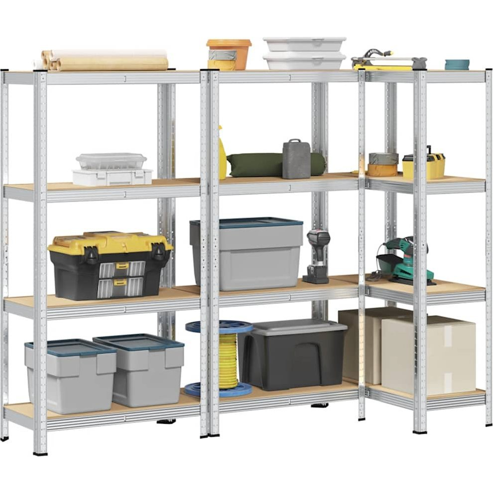 4 rétegű tárolópolcok 3 db ezüst acél és mérnöki fa (3307578)