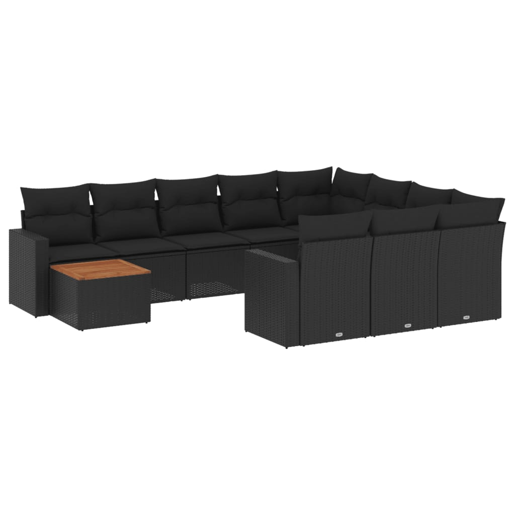 11 részes fekete polyrattan kerti ülőgarnitúra párnákkal (3224305)