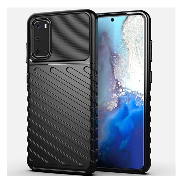 Szilikon telefonvédő (közepesen ütésálló, csíkos, dombor minta) FEKETE [Samsung Galaxy S20 5G (SM-G981U)] (5996457929597)