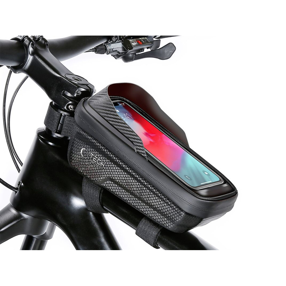 Univerzális kerékpárra szerelhető, por- és cseppálló telefontartó táska - Tech-Protect V2 Bike Mount M Size - fekete (TP308408)