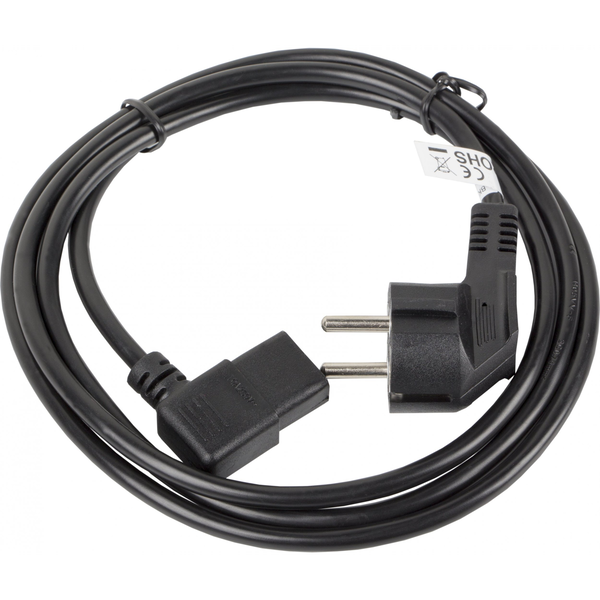 Cablu de alimentare PC si UPS, Schuko CEE 7/7 la IEC320 C13 90 grade, Lanberg 43644, 250V-10A, 3m lungime, VDE, negru