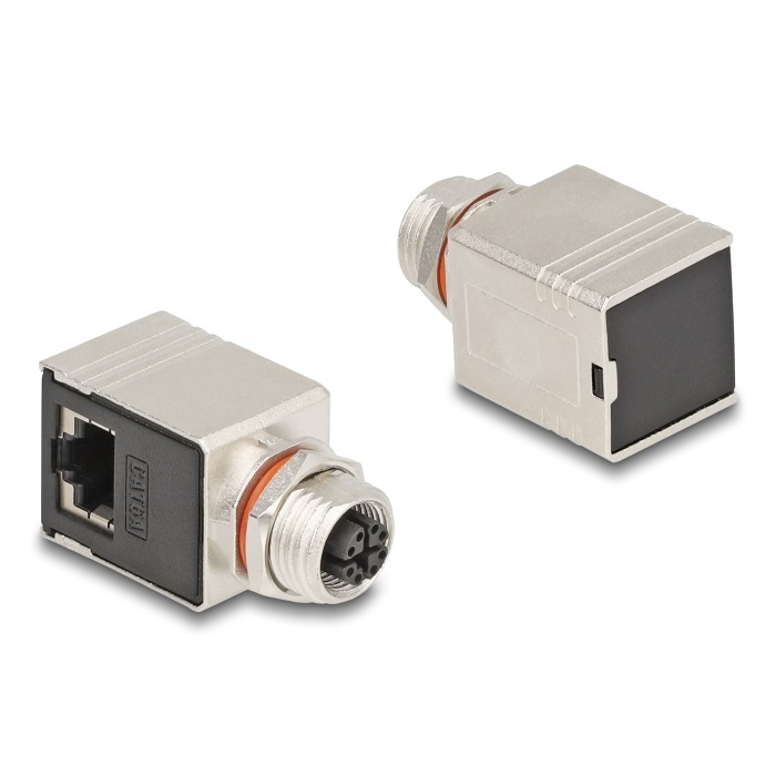 Delock M12 adapter X-kódú 8 tűs anya - RJ45 anya Cat.6A STP borított 90 -ban hajlított (60088) (60088)