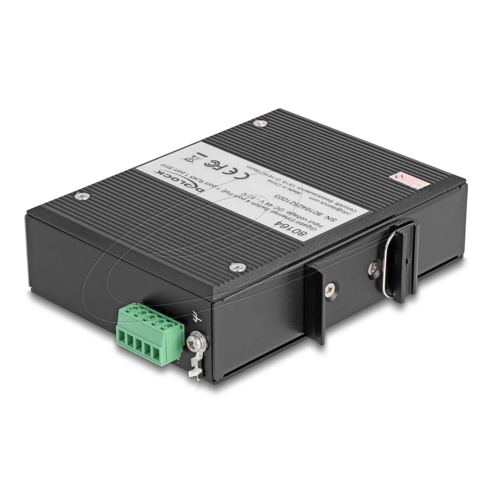 Delock Ipari Gigabit Ethernet Elosztó 4 port PoE 1 port RJ45 1 port SFP DIN sínhez (80164)