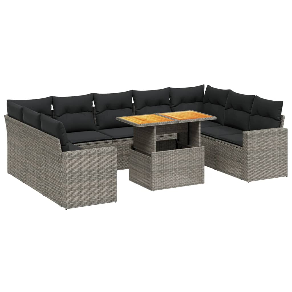 10 részes szürke polyrattan kerti ülőgarnitúra párnákkal (3271459)