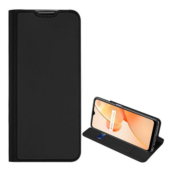 DUX DUCIS SKIN PRO tok álló, bőr hatású (FLIP, oldalra nyíló, bankkártya tartó, asztali tartó funkció) FEKETE [Realme C31] (5996591215648)