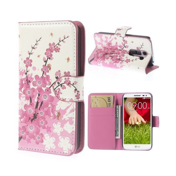 Tok álló, bőr hatású (FLIP, oldalra nyíló, asztali tartó funkció, virág minta) FEHÉR [LG G2 mini (D620)] (5996457463527)