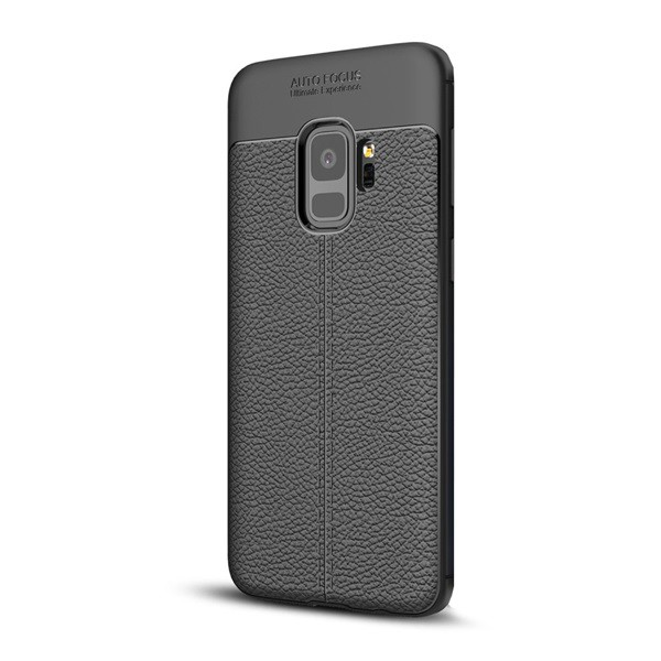 Szilikon telefonvédő (közepesen ütésálló, bőr hatású, varrás minta) FEKETE [Samsung Galaxy S9 (SM-G960)] (5996457744664)
