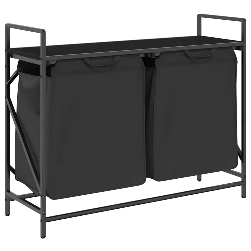 fekete tölgyfa mosodai kosár 2 rekeszes polccal (859075)