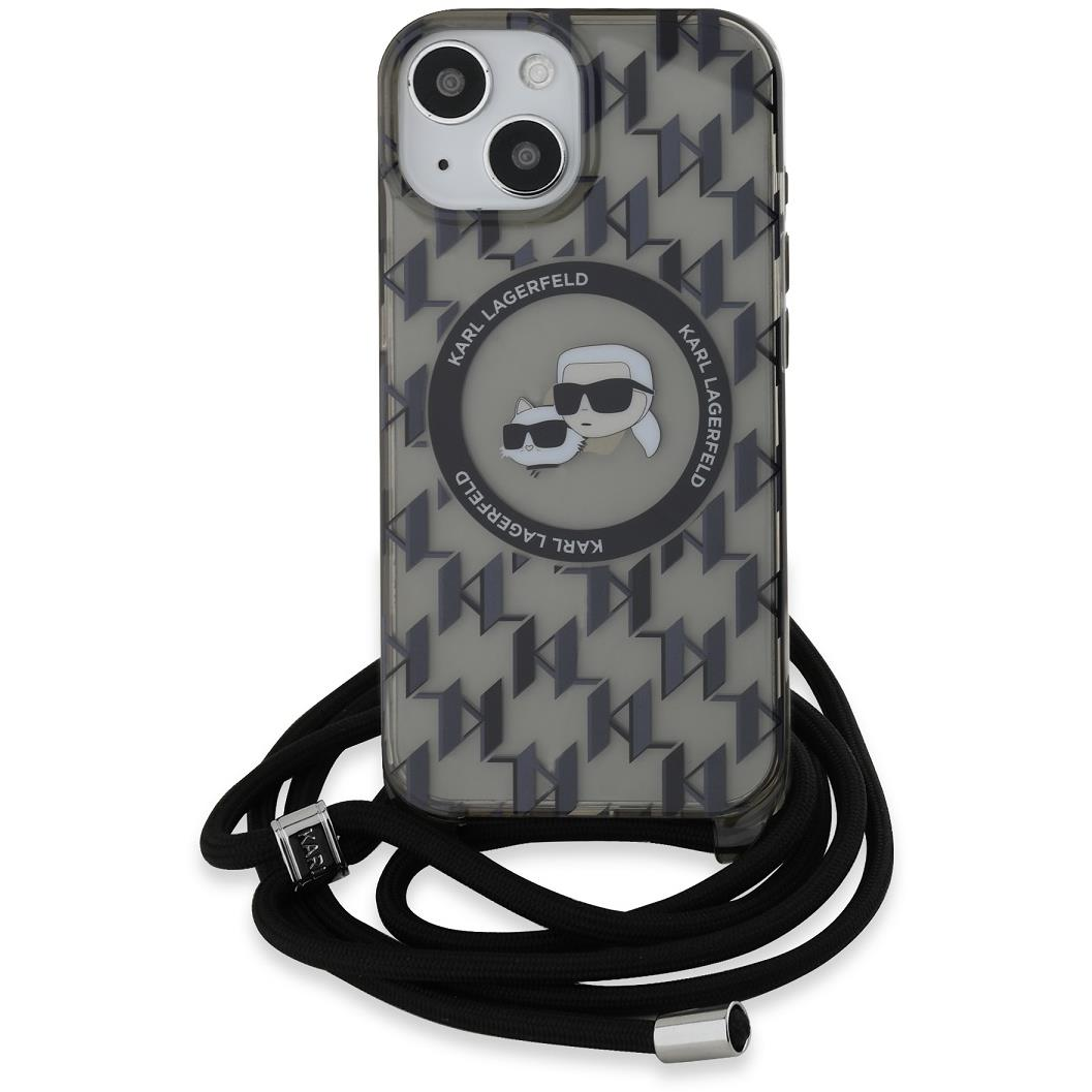 Karl Lagerfeld IML Monogram Crossbody K&CH Heads MagSafe iPhone 15 Black tok (KLHMP15SHCKCKLCK)