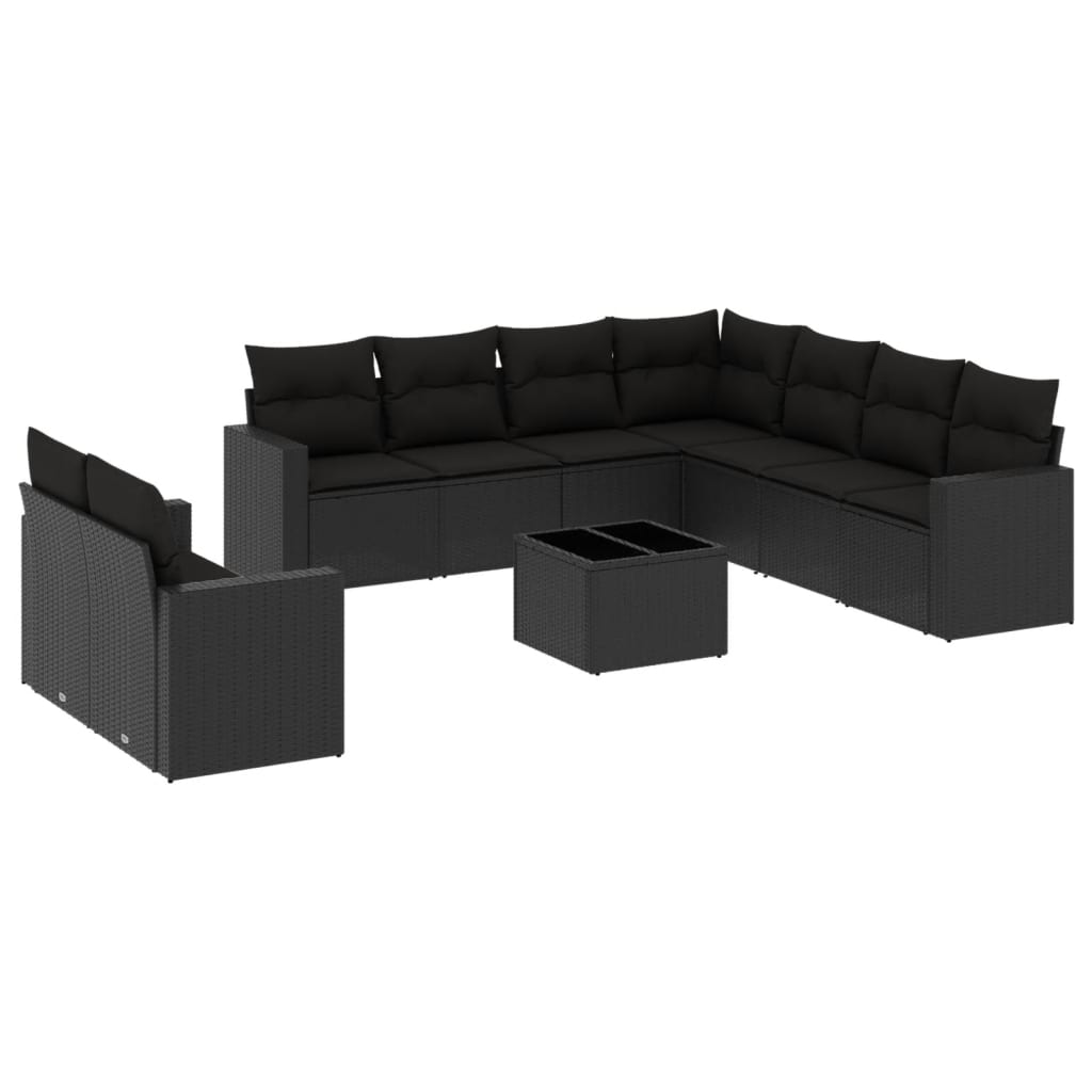 10 részes fekete polyrattan kerti ülőgarnitúra párnákkal (3219145)