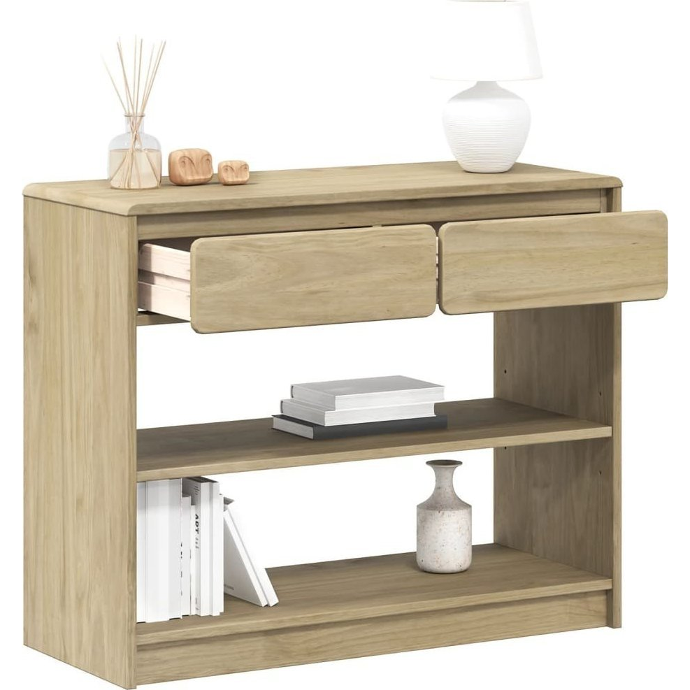 SAUDA tölgyszínű tömör fenyőfa tálalóasztal 89,5 x 36,5 x 73 cm (377599 VidaXL)