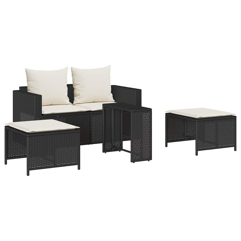 5 részes polyrattan kerti kanapé garnitúra párnákkal stackable (4104163)