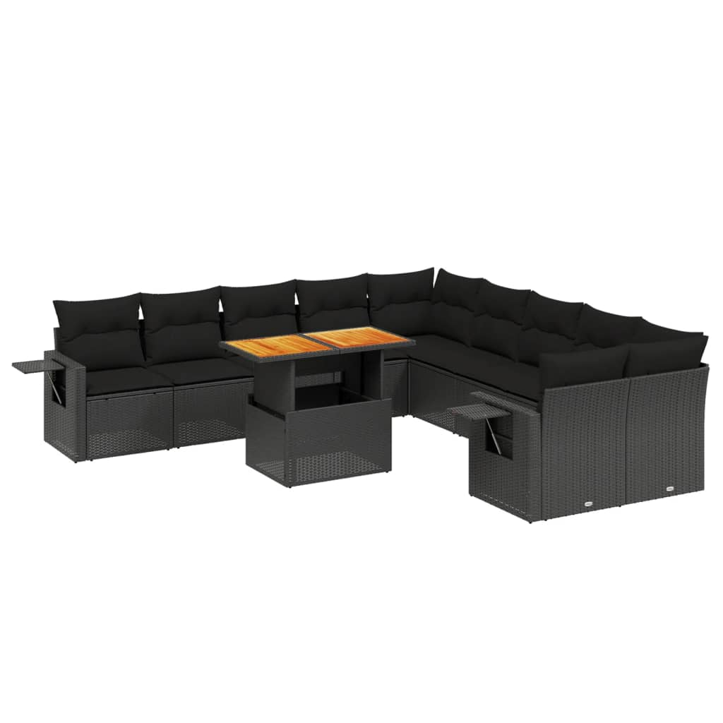 11 részes fekete polyrattan kerti ülőgarnitúra párnákkal (3271944)