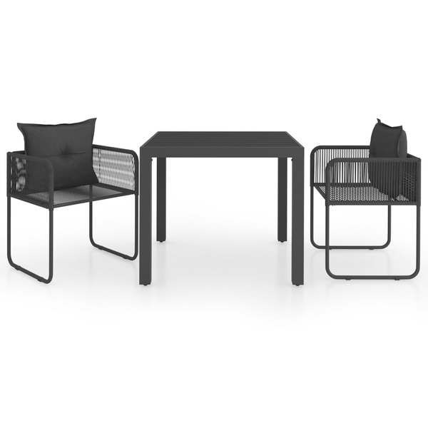 Set mobilier masă de grădină, 3 piese, negru, ratan PVC
