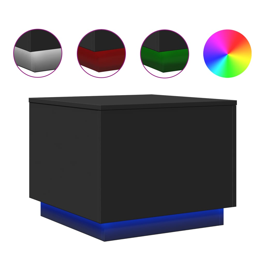 fekete dohányzóasztal LED-lámpákkal 50 x 50 x 40 cm (839869)