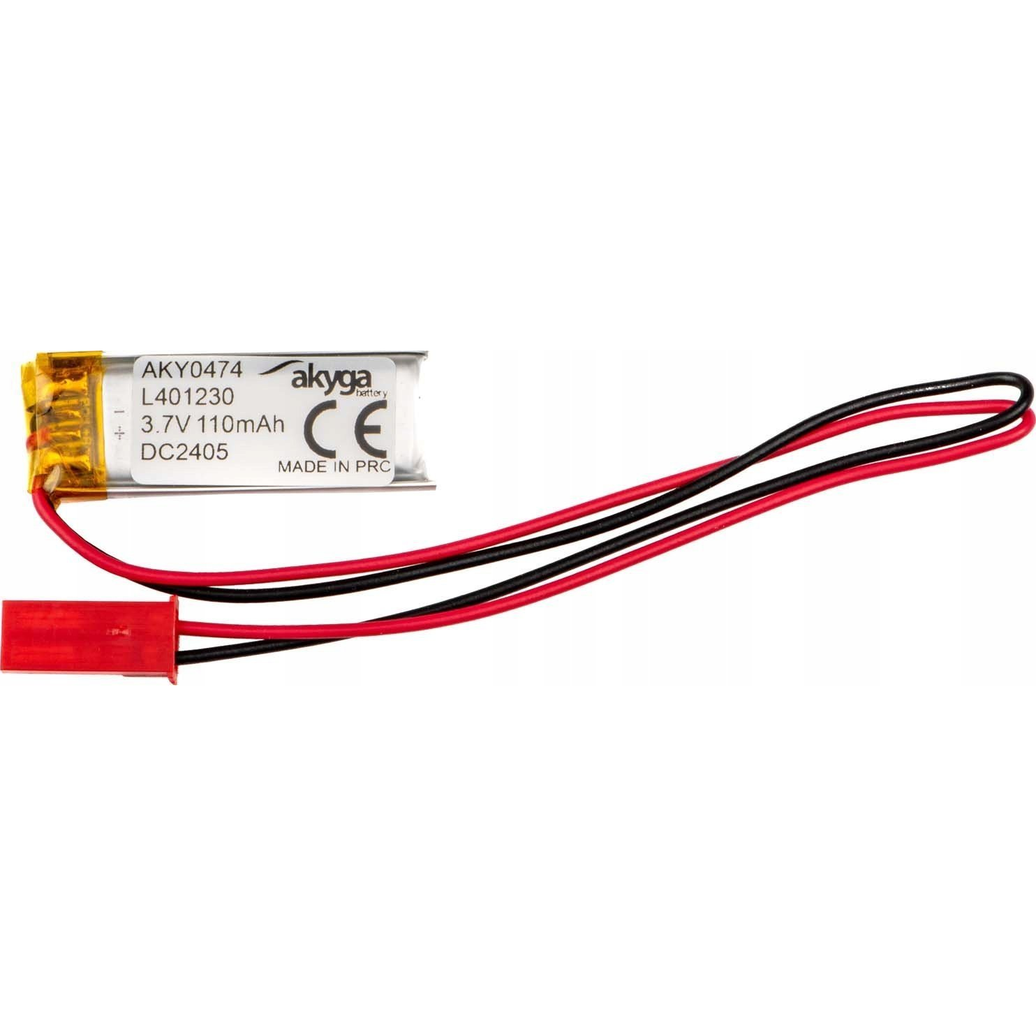 Lithium Polymer Battery Akyga AKY0474 LP401230 Li-Po 3.7V/110mAh PCM JST 2.54 2-Pin Connector 150mm (AKY0474)