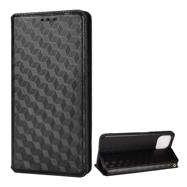 Husa Xiaomi Mi 11 Lite in picioare, Efect de piele (Flip, Deschidere laterala, Functie de suport pentru desktop, Model complet 3D Romboi, Premium) Negru