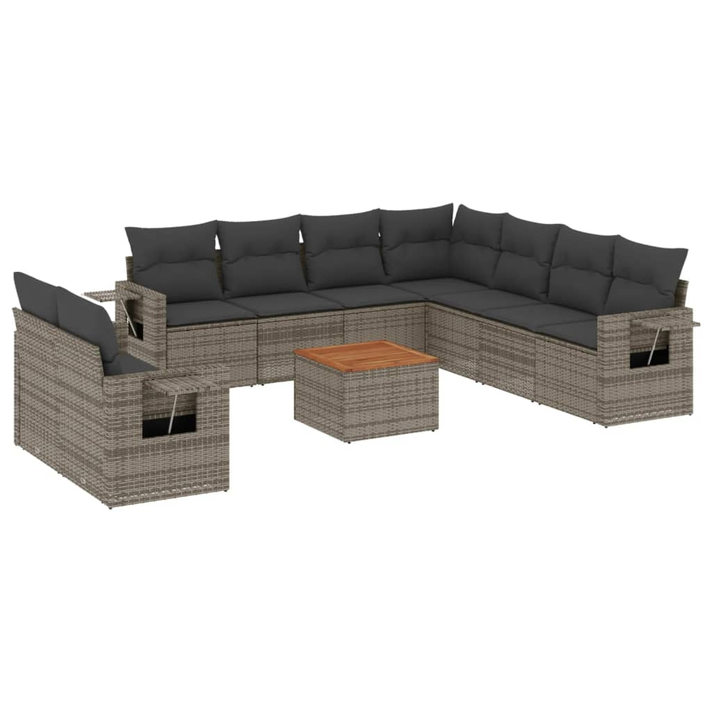 10 részes szürke polyrattan kerti ülőgarnitúra párnákkal (3224632)