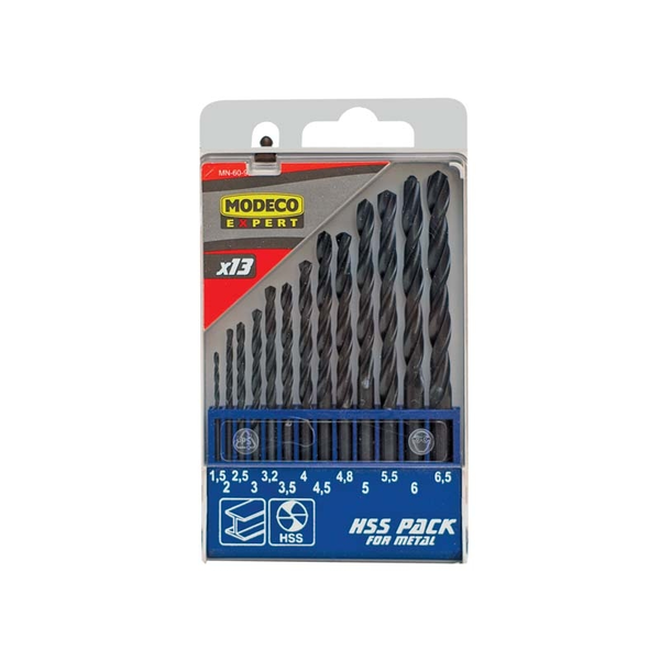 Wiertło Modeco do metalu HSS walcowe 1,5 2 4,5 4 5,5 5 4,8 3 2,5 3,5 6 3,2 6,5mm zestaw (MN-60-932)