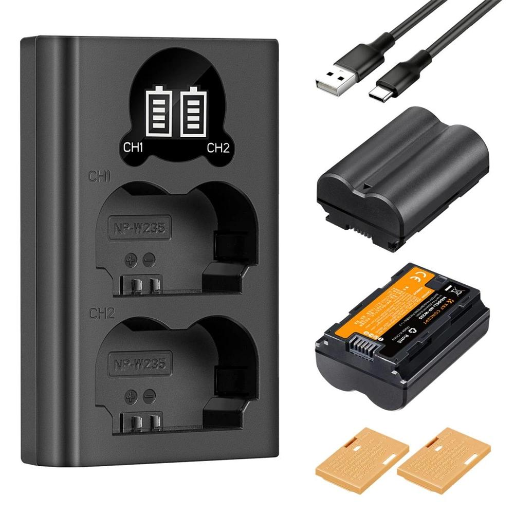 K&F Concept hordozható dupla USB-C akkumulátor NP-W235 töltő + 2db NP-W235 akkumulátor 2200mAh (KF-28-0018) (KF-28-0018)