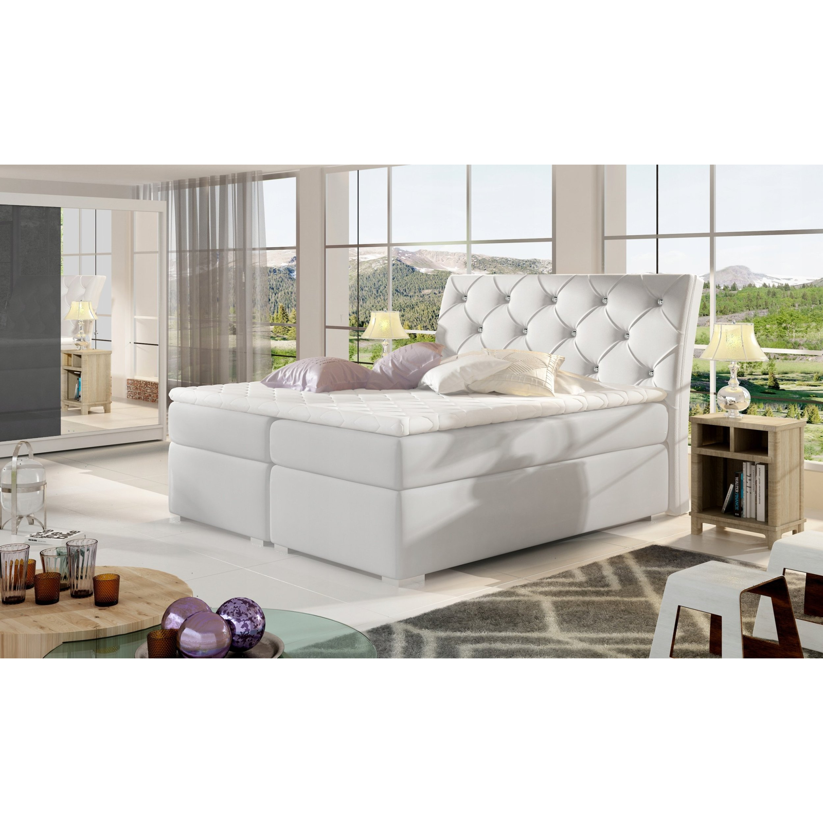 Balvin Boxspring Ágy Matraccal - 180X200, Fehér (49c14c54-ab09-4854-7b38-08d907687b6a)