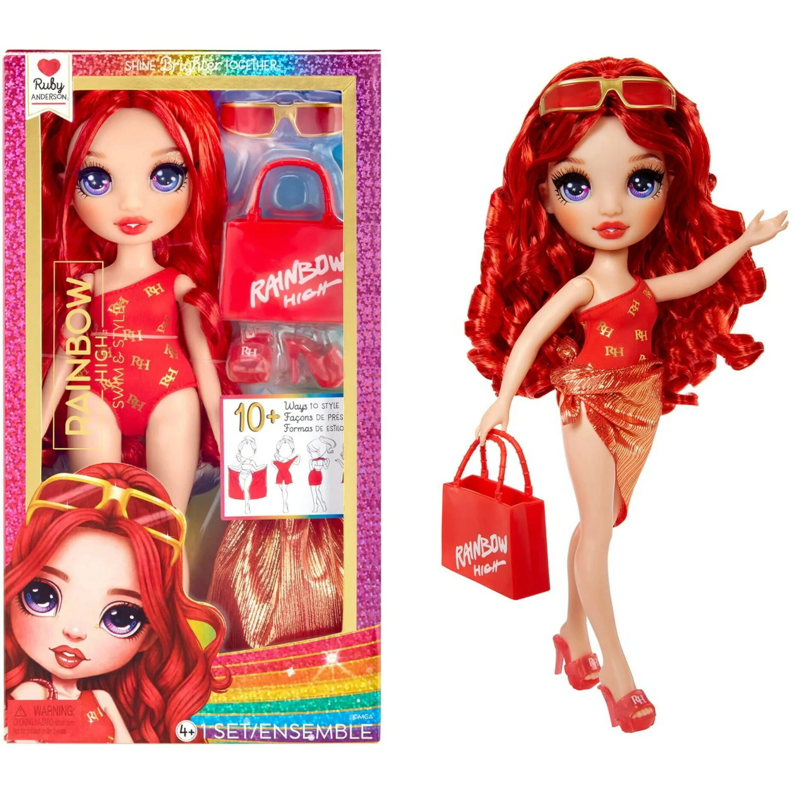 Rainbow High Swim & Style Fashion Doll- Ruby (Red) (507277-EUC)