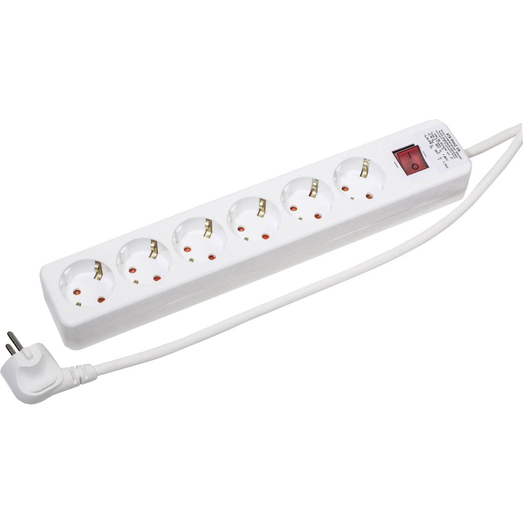 Gebro 106148 Elosztó kapcsolóval 6 részes Fehér Védőérintkezős 1,5m (g106148)