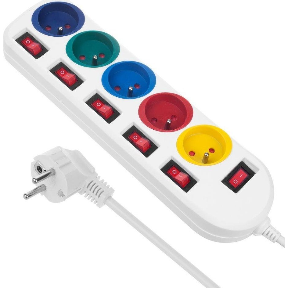 Maclean MCE204 M/W 250V Túlfeszültség védő elosztó 5 aljzatos 1.5m - Fehér (MCE204 M/W)