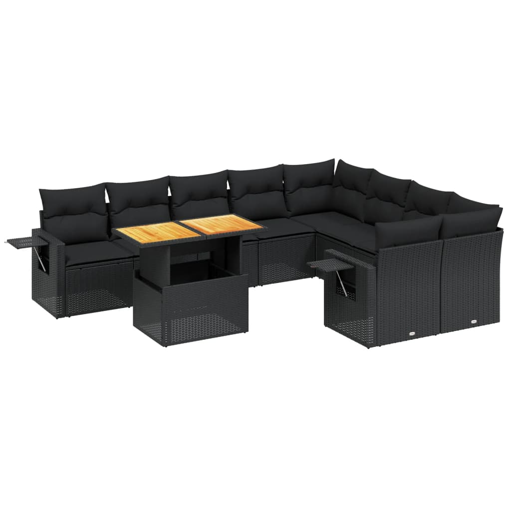 10 részes fekete polyrattan kerti ülőgarnitúra párnákkal (3271909)