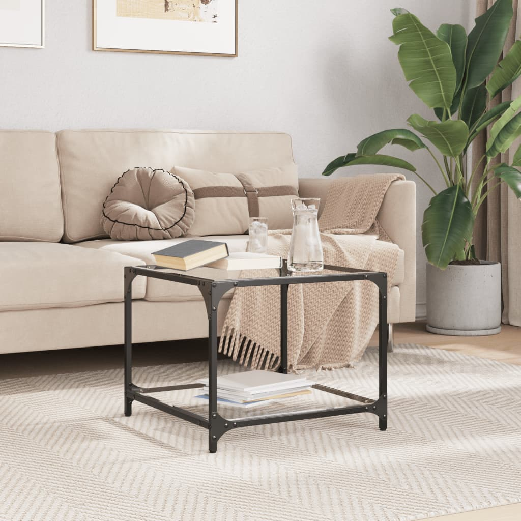 acél dohányzóasztal átlátszó üveglappal 50 x 50 x 40 cm (845970)