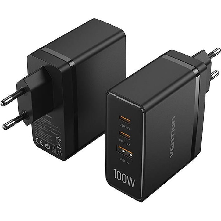Wall Charger Vention FEGB0-EU 2xUSB-C 1xUSB-A 100W/100W/30W GaN (black) (FEGB0-EU)