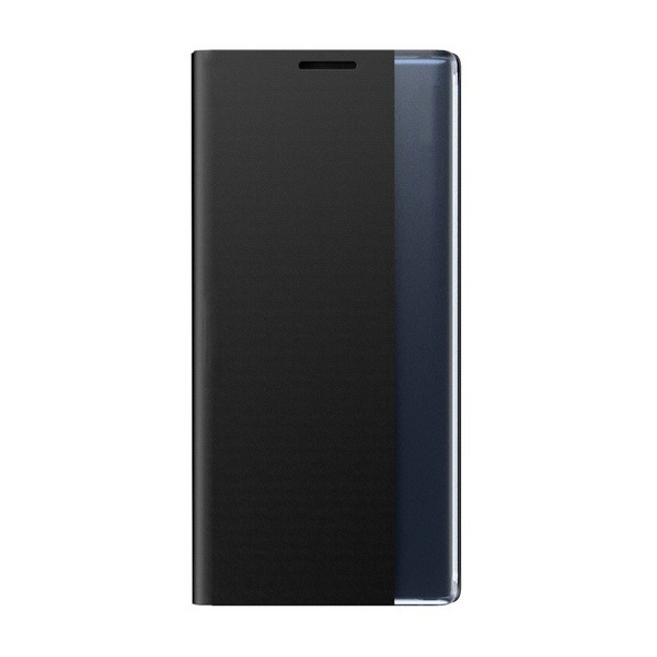 Tok álló, textil hatású (aktív FLIP, oldalra nyíló, asztali tartó funkció, Smart View Cover) FEKETE [Apple iPhone 13 Pro Max] (5996591217246)