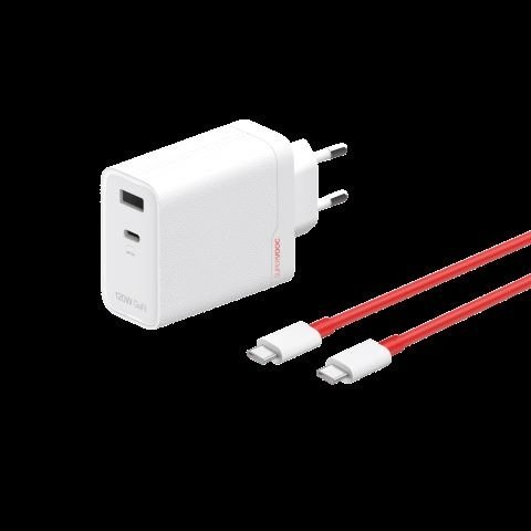 OnePlus Dual Ports USB Type-C + Type-A Hálózati Gyorstöltő Adapter 120W - Fehér / Piros (5461100631)