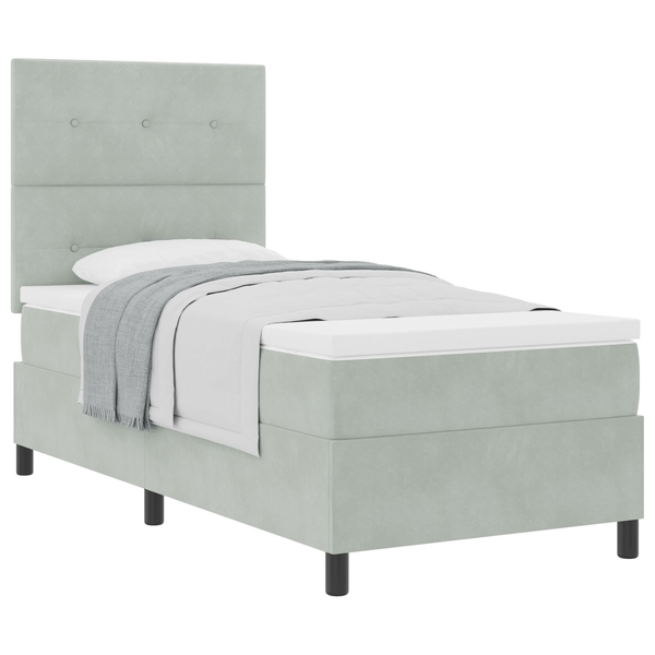 Boxspring Ágy Matrac 100x200 cm Világosszürke Bársony