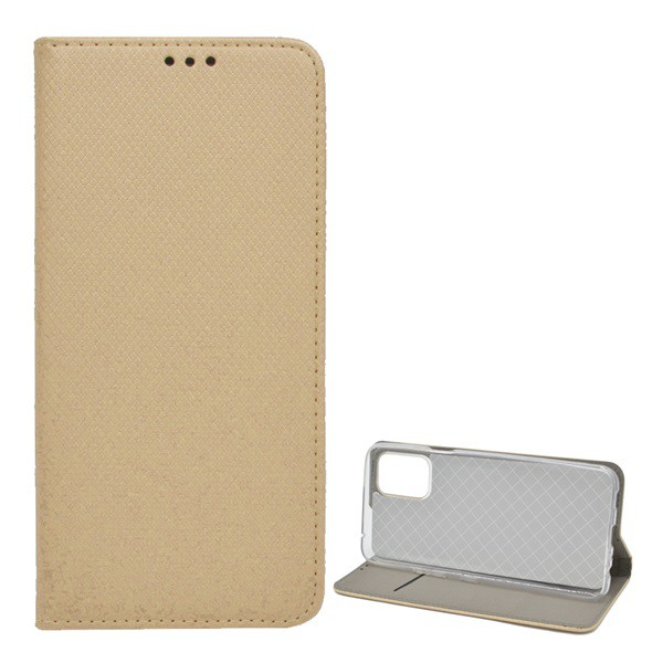 Tok álló, bőr hatású (FLIP, oldalra nyíló, asztali tartó funkció, rombusz minta) ARANY [LG K62 (LMK525)] (5996591032689)