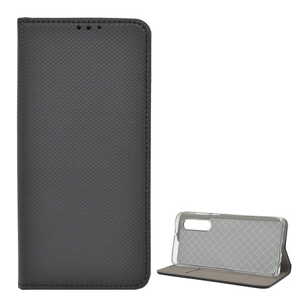 Tok álló, bőr hatású (FLIP, oldalra nyíló, asztali tartó funkció, rombusz minta) FEKETE [Huawei P30] (5996457855704)