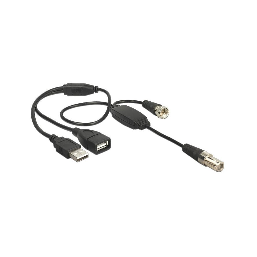 KAB Delock 13006 F jack > F plug antenna kábel (phantom táp 5V USB-ről) - 0,2m