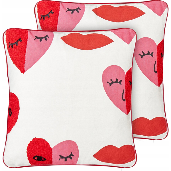 Lote De 2 Cojines Decorativos Fabricados En Algodón Rojo Y Blanco Con Motivo De Corazones 45 X 45 Cm Periwinkle - Blanco